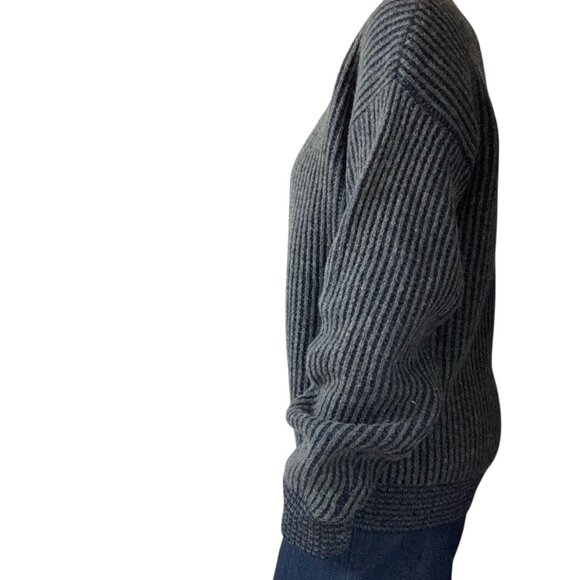 Vintage Mens Navy Blue Gray Ribbed 100% Wool Oversized Crew Neck Sweater Sz 1XL - Picture 6 of 9